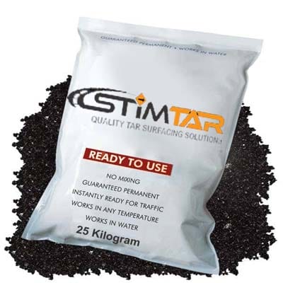 StimTar cold mix asphalt showing easy handling and storage for quick road repairs